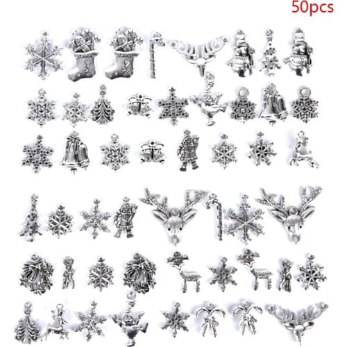 50pcs/lot Tibetan Sliver Mini Mixed Christmas Charms Pendant DIY Jewelry Making