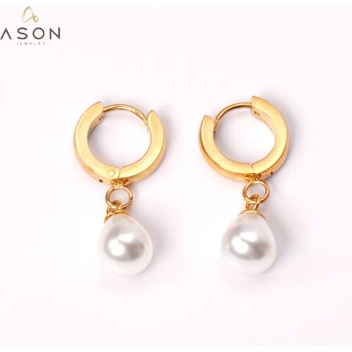 ASONSTEEL Korean Statement Drop Dangle Imitation Pearl Earrings for Women Stainless Steel Hanging Earring Set for Female Jewelry