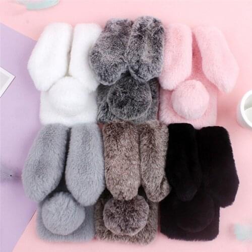 Luxury Winter Fundas Lovely Plush Rabbit Case for Redmi 9 9A 9C 8A K20 7 Note 9 Pro 8T for Xiaomi MI 11 Lite Ultra POCO F3 Cover