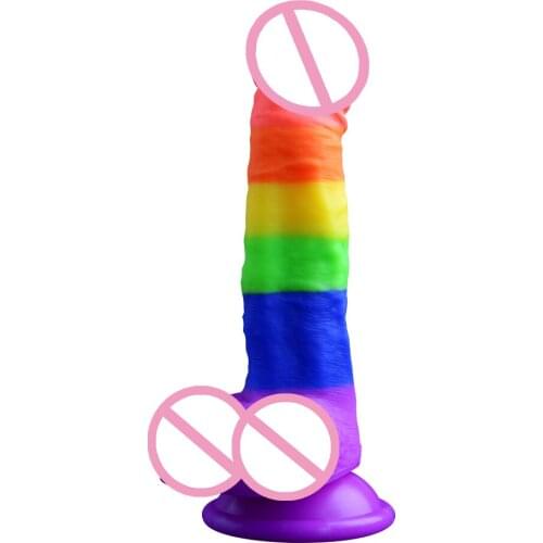 Rainbow Simulation Dildos Masturbator Clitoris Stimulator Silicone Penis Sex Toys for Women Erotic Sex Appeal Tools for Adults