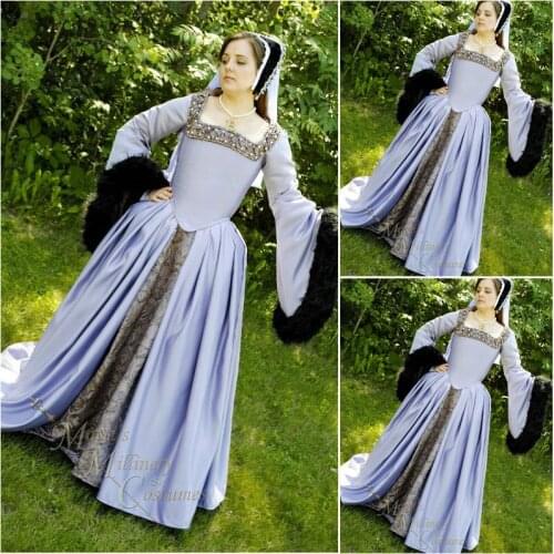 HistoricalCustomer-made Blue Vintage Costumes Renaissance Dresses Steampunk dress Gothic Cosplay Halloween Dresses C-1163