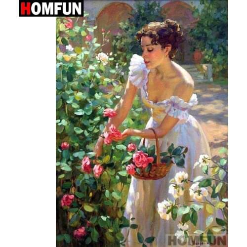 HOMFUN Square/Round Drill 5D DIY Diamond Painting "Girl flower" Embroidery Cross Stitch Full Rhinestone Decor A06904