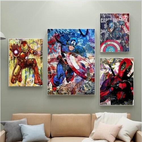 Marvel Captain America Avengers Canvas Painting Superhero Iron Man Graffiti Posters Print Wall Art Picture for Living Room Decor