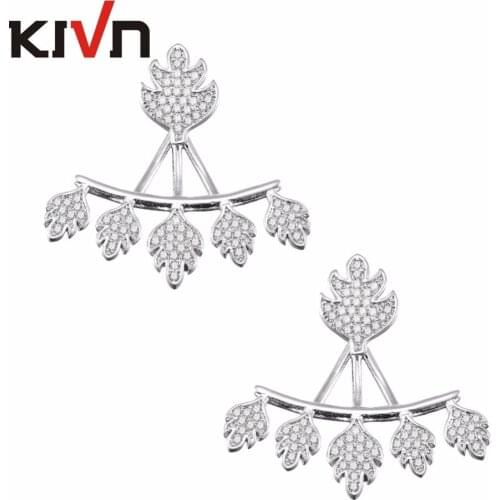 KIVN Fashion Jewelry Leaf Pave CZ Cubic Zirconia Bridal Wedding Earring Ear Jackets for Women Birthday Girls Mothers Day Gifts