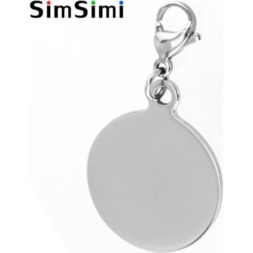 Simsimi 15/20/25mm round pendant with Lobster hook for pet Dogs Collar Diy print puppy Pendants Tags mirror polished 10pcs