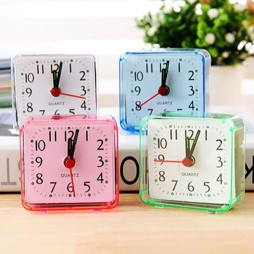 1PC Square Small Bed Alarm Clock Transparent Case Compact Digital Alarm Clock Mini Children Student Desk Table Clock