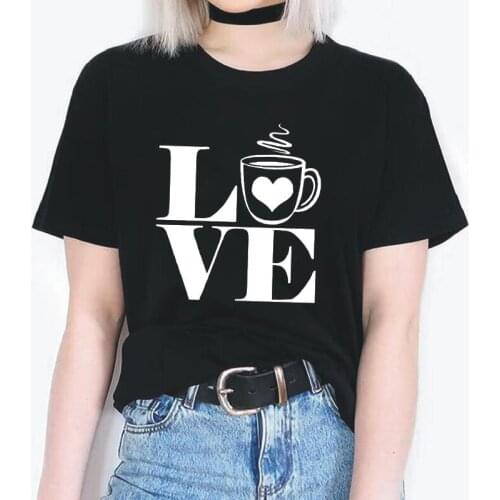 Fashion Love Heart Print Women T Shirt Valentines Day Gift Coffee Cup Shirt Harujuku Tee Shirt Femme Hipster T-shirt Women Tops