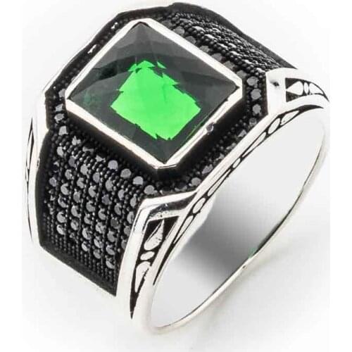 Green Zircon Silver Men Ring