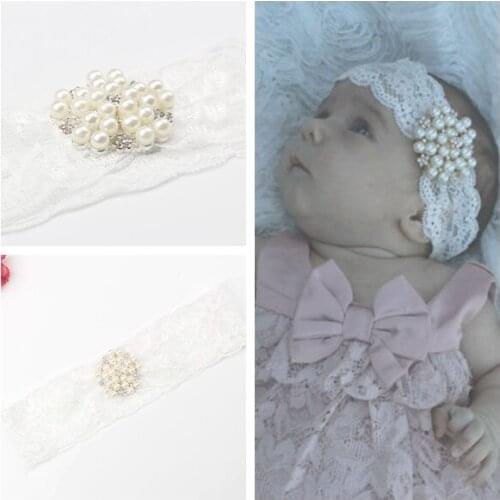 Yundfly Boutique Newborn Soft Lace Headband Alloy Pearl Button Knotted Headwrap Baby Girls Hair Accessories