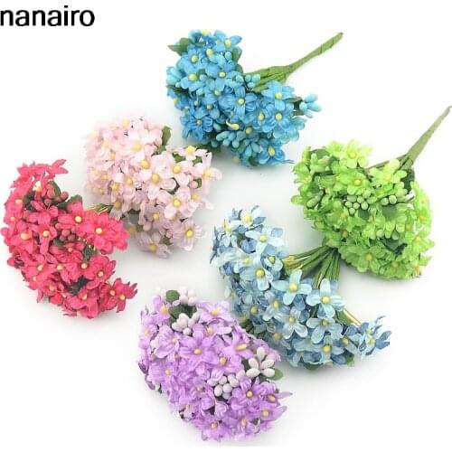 Cheap 12pcs Artificial Simulation Plum Bouquet Wedding Decoration DIY Handicraft Accessorie Wreath Thin Flower Craft Gift