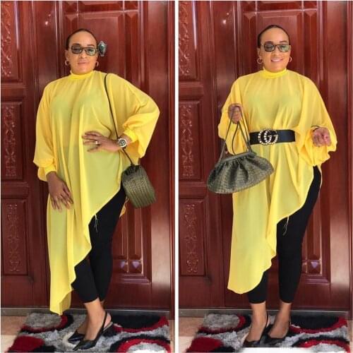 New style African Women clothing Dashiki fashion Pure color chiffon Irregular hem loose dress size S - 5XL ML542