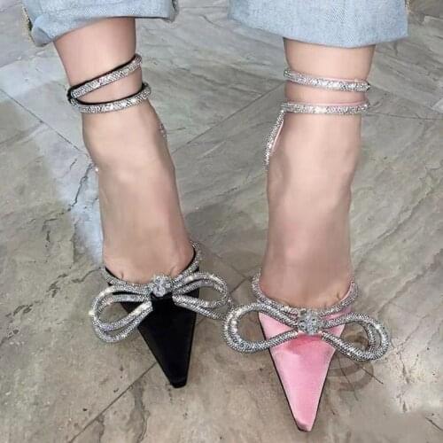 2020 new hot woman INS crystal bow pointed toe woman high heel shoes rhinestones bow woman Stiletto heels