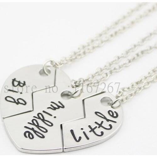 2015New style broken heart 3 parts pendant necklace Sister Necklace Matching "Big middle Little "Sister Necklace Gift For Family