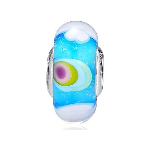 Iridescent Rainbow Murano Glass Charm 925 Sterling Silver Beads for Jewelry Making Fits Original Bracelet Women Charms berloques