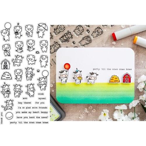 Various Cute Pigs Cows Balloon Umbrella House Heart Elegant Word Transparent Clear Stamps For DIY Scrapbooking Cards Crafts New