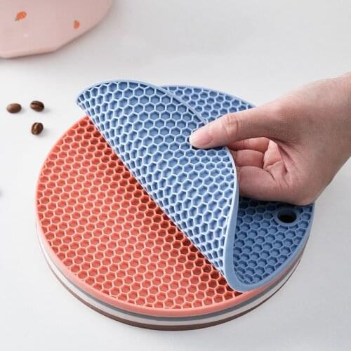 Rubber Placemat Honeycomb Non-Slip Washable Soft Insulation Anti-Scald Anti-Slip Round Table Mat Solid Home Desktop Decoration