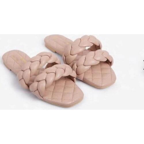 Handwork Weave Sandals Fashion Genuine Leather Stiletto High Heels Slippers Ladies Open Toe Knot Mules Dress Summer Shoes37-41