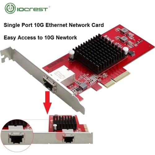 IOCREST Pcie x4 to Single Port 10 Gbase Ethernet Gigabit Nic Pci Express 10G/2.5G/1000M/100/10M RJ45 Lan Network Adapter Card