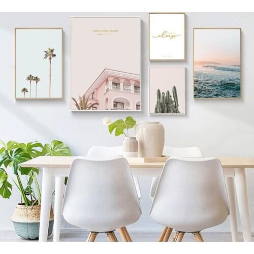Scandinavian Seascape Canvas Poster Beach Palm Tree Nordic Style Landscape Wall Art Print Painting Picture Living Room Decor