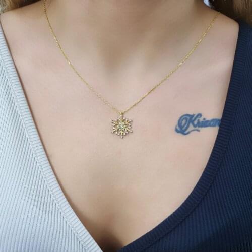 Snowflake 925 Sterling Silver, Gold, Rose Plated Zircon Necklace For Women Girls Handmade Fashion Jewelry Elegant Minimalist