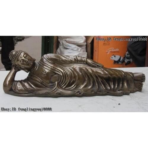 Old Chinese Buddhism Copper Bronze Sleep Shakyamuni Amitabha Buddha Sculpture Discount 55