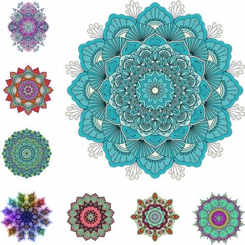Iron On Patches Mandala Flowers Stripes Thermo-Stickers On Clothes Iron On Transfers For Clothing Heat Transfer Fusible Sticker