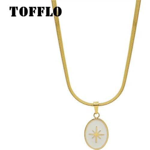 TOFFLO Stainless Steel Jewelry Flat Snake Chain Eight Star Oil Drop Pendant Necklace Womens Fashion Clavicle Chain BSP031