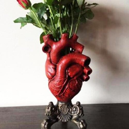 Heart Vase Eco-friendly Easy to Use Resin Love Bloom Red Flower Pot for Bedroom Home Decor