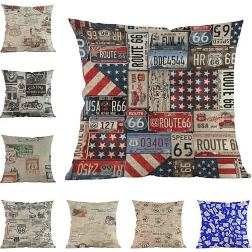 Vintage travel sign Cushion Cover Retro linen printing Home Decorative Throw Pillow Case 45cm*45cm pillow covers Cushions