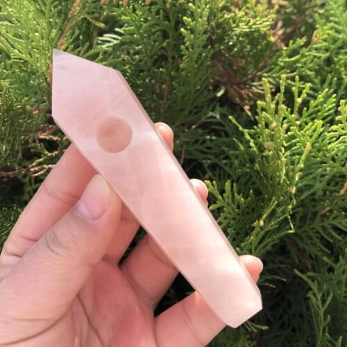 High Quality Natural Rose Quartz Pipe Healing Crystal Stone Smoke Tube For Gift