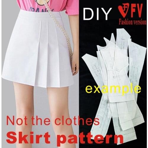 Korean style high waist half skirt pattern clothes cutting drawings womens pleated skirt 1:1 physical pattern BBQ-47