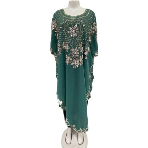 Womens Fashion Classic Design African Clothes Dashiki Abaya Chiffon Fabrics Sequin Batwing Loose Versatile Dress Free Size