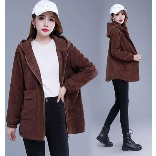 Plus Velvet Windbreaker Jacket Women 2020 Winter Casual Loose Korean Hooded Mid Long Corduroy Coat Big Size Trench Outwear Femme