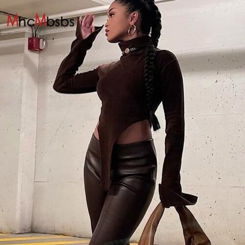 Women Long Sleeve Turtleneck Ribbon Tee Shirt Top Sexy Cut Out Bodycon Tshirt 2021 Autumn 90S Y2K Clothes Clubwear