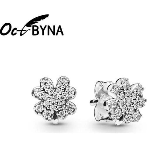 Octbyna Classic Plant Flower Fine Stud Earring For Women Silver Color High quality Crystal Leaf For Girl Jewelry Dropshipping