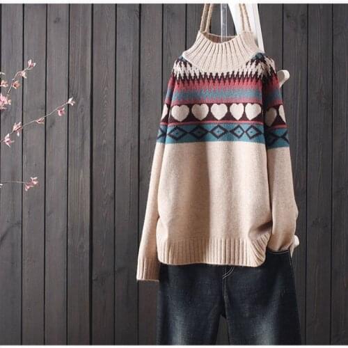 Half high neck retro sweater women pullover 2021 spring and autumn new loose knit sweater western style bottoming shirt