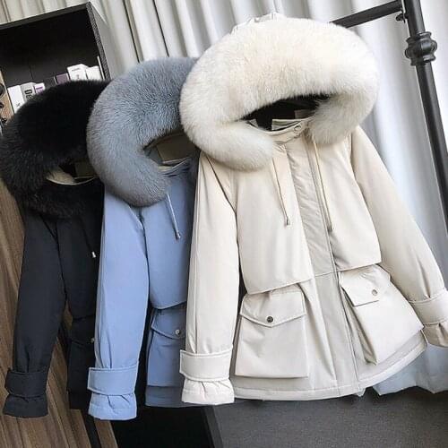 ZCWXM Hooded Winter Down Coat Women 90% White Duck Down Jacket Large Natural Raccoon Fox Fur Thick Warm Parkas Female Outerwear