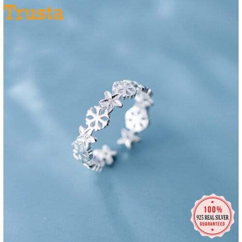 Trusta New Hot Sell Genuine 925 Sterling Silver Snowflake Flower Opening Finger Ring Sizable For Women Silver 925 Ring DA622