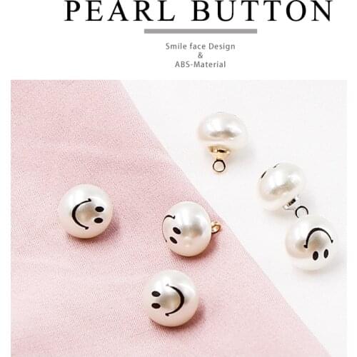 10pcs 10mm White Smile face Pearl Round Sewing Vintage Bead ABS-Material for Shirt Clothing Decorative DIY Crafts Accessories