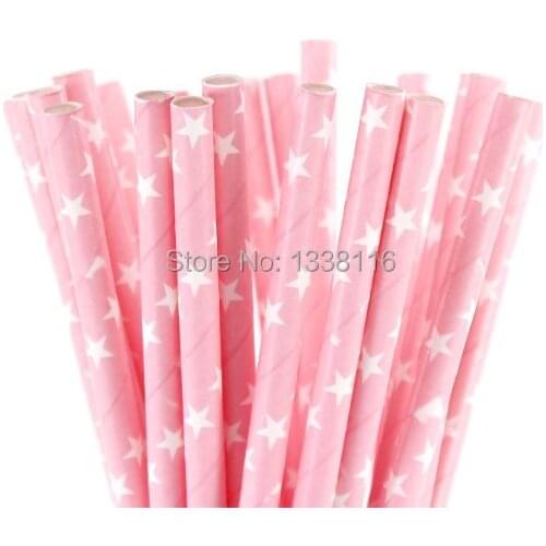 100pcs Pink White Star Paper Drinking Straws,Party Supplies Paper Drinking Straws Wholesale Online