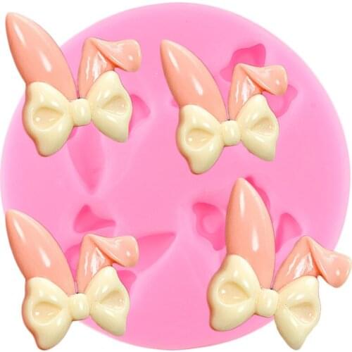 3D Bow Rabbit Ear Silicone Mold Easter Cupcake Topper Fondant Molds Cake Decorating Tools Bunny Candy Chocolate Gumpaste Moulds