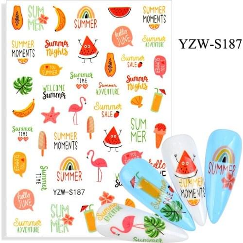 3D Nail Sticker Fruits English Letter Slider Nails Art Decoration Wraps Decals Design Adhesive Manicure Tips Stickers Pegatina