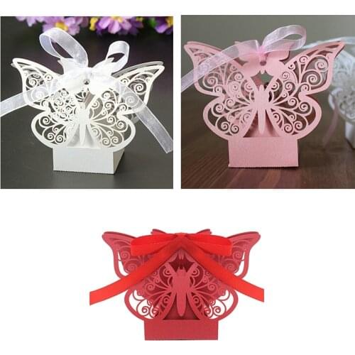 50pcs Butterfly Wedding Favour Box Birthday Party Gifts Candy Boxes (Pink)