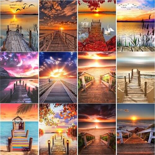 5D DIY Diamond Painting Sunset Broken Bridge Diamond Embroidery Landscape Cross Stitch Full Square Round Drill Crafts Home Decor