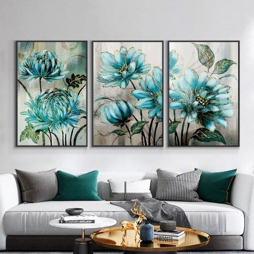 Abstract Handmade Blue Flowers Painting 100% Hand Painted Oil Painting On Canvas Modern Wall Art For Bedroom Home Decoration