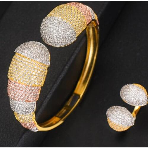 Blachette New Luxury Dubai Bangle Ring Jewelry Sets CZ Trendy Zircon For Women Wedding Banquet Anniversary Jewelry Accessories