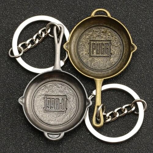 PUBG Pan Keychain Frying Saucepan Eat Chicken Dinner Target Keyring Key Holder Chain Ring Weapon Military Game Jewelry Wholesale