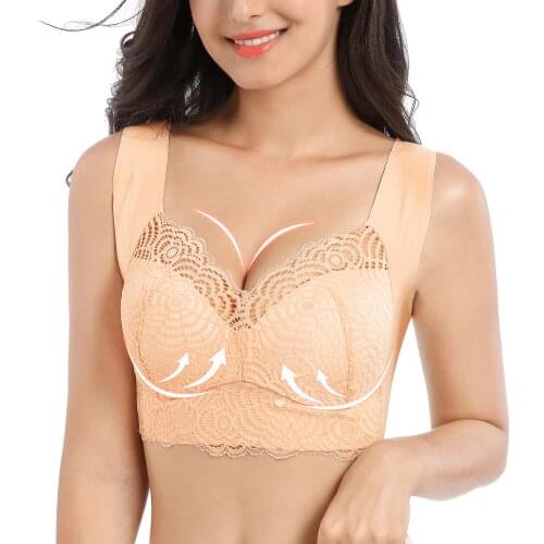 Big Size Wire Free Lace Bras Women Bra Push Up Frontless Bra Without Bracket Underwear Ultrathin Transparent Brassiere Bra 120C