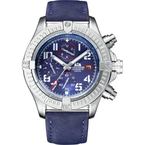 Automatic Self Wind Luminous Mechanical Canvas Style Genuine Black Blue Leather Multifunction Date Month Sport Men Watch