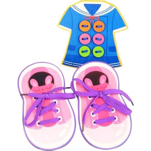 Wooden Button Shoelace Threading Toy Sewing Game Building Blocks Kids Handwork